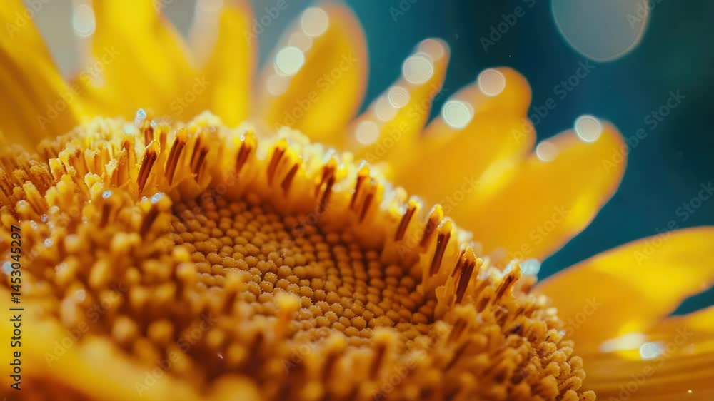 Poster a close-up shot of a yellow flower with water droplets on its petals, suitable for use in botanical 