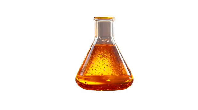 Chemical Flask with Orange Liquid Laboratory Equipment for Scientific Experiments and Research