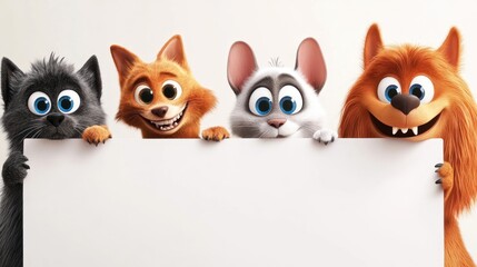Cartoon animals holding blank sign (82)