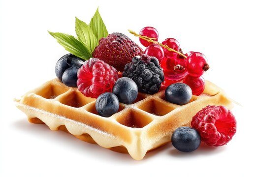 Delicious waffle topped with fresh mixed berries.