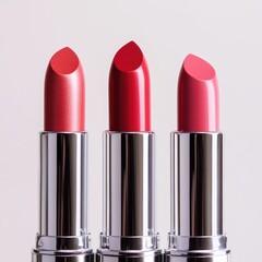 Three lipsticks in a row close up view