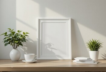 Elegant Desk Setup with Clean Lines and Decorative Plants