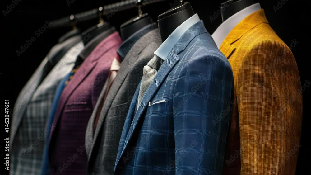 Poster Row of men's suits hanging on a rack, ready for use or display