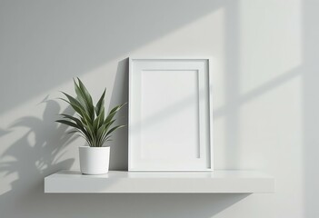 Minimalist Desk Decor with Blank Frame and Greenery