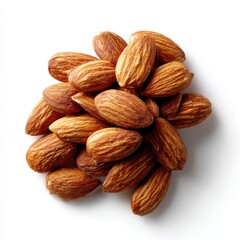 Fototapeta premium Pile of almonds close up shot on white background