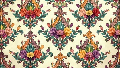 Intricate floral damask pattern in muted tones, decoration, design