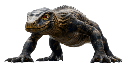 Digital rendering of a powerful reptile fantasy creature 3D model monstrous lizard dark bac