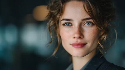 Fototapeta premium Confident businesswoman in suit with blue eyes