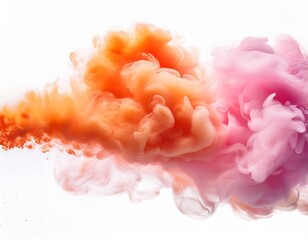 abstract orange pink fluffy clouds mist fog smoke curling isolated on white background