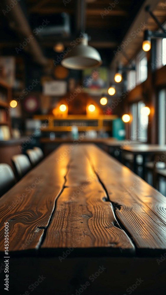 Aufkleber empty wooden table rustic and blurred background of bar or pub for product display high quality phot