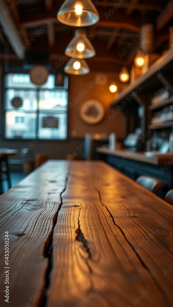 Aufkleber empty wooden table rustic and blurred background of bar or pub for product display high quality phot