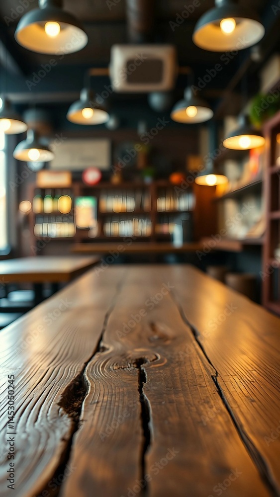 Aufkleber empty wooden table rustic and blurred background of bar or pub for product display high quality phot