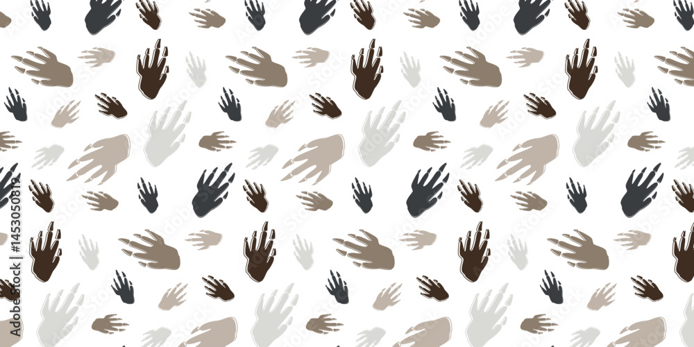 Poster multi color playful scatter seamless pattern with beaver footprint for textile, wallpaper and other.