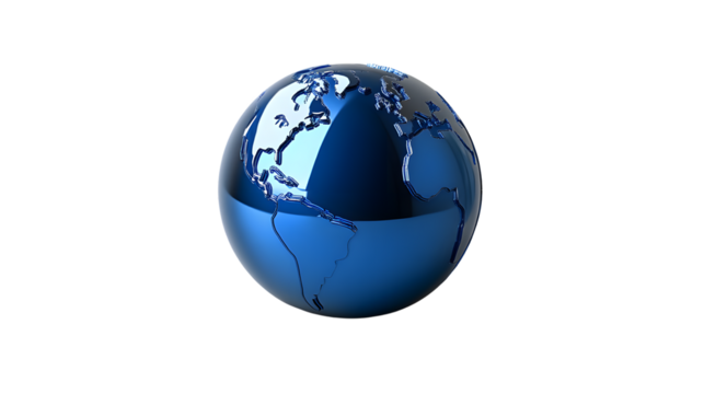 Globe with Blue Continents on Black Background Earth Universe Global World Map Geography - Powered by Adobe