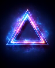A glowing neon triangle shape set amidst the nebula background
