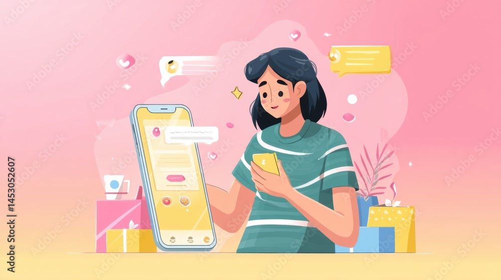 Poster chatbot confirms order through phone interface in vibrant and colorful user experience generative ai