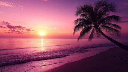 Pink Paradise: Serene Sunset on Tropical Beach