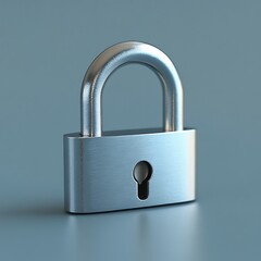 Fototapeta premium A shiny silver padlock on a muted light blue background