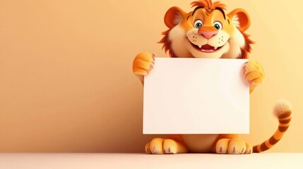 Cartoon tiger holding blank sign (4)
