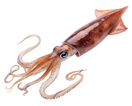 Fresh squid isolated on white background, Squid isolated on white PNG File.