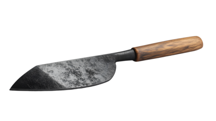 A rustic kitchen knife with a wooden handle and weathered blade perfect for culinary enthusias