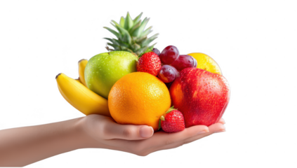 Hand hold fruit png isolated in 3d transparent using for presentation.
