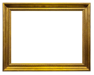 Gilded antique picture frame with transparent background, png image.	
