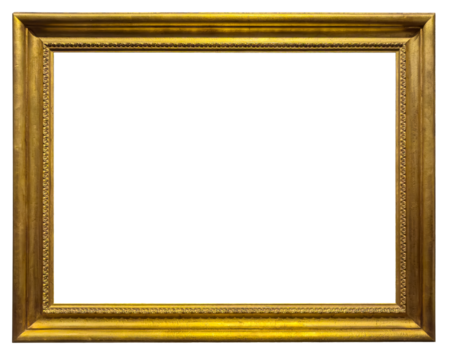 Gilded antique picture frame with transparent background, png image.	