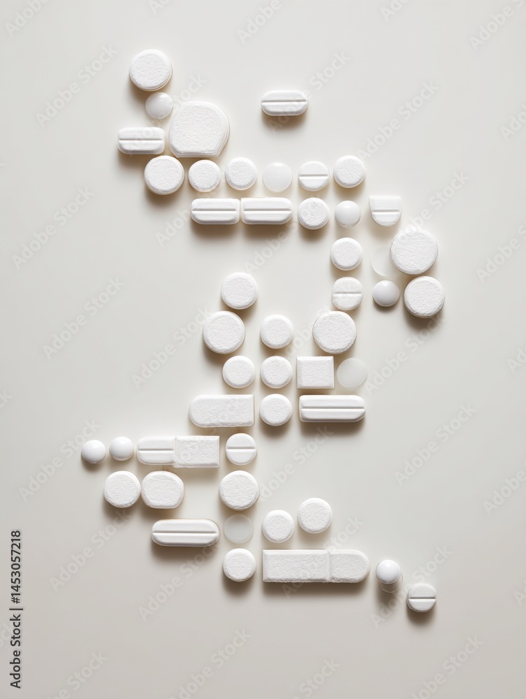 Poster Artistic Display of White Pills Arranged in a Geometric Pattern on a Minimalist Surface Generative AI