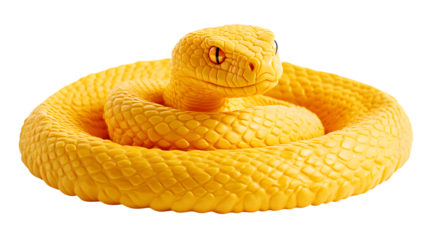 Vibrant Yellow Snake Coiled in a Defensive Position Detailed Scales and Intense Eyes for Wildl