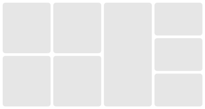 Bento grid template layout shape. Bento box modular collage frame design geometry background.
