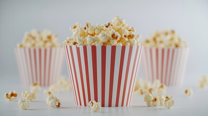 Delicious buttery popcorn in red striped cups movie snack food film life shot tasty white sweet treat