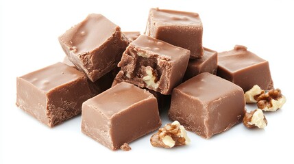 Delicious chocolate fudge cubes with walnuts sweet treat brown tasty dessert food milk dark rich