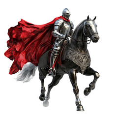 A Cartoon Knight Riding a Horse with Red Cape Isolated on Transparent Background