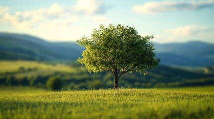 Solitary Tree in Serene Mountain Landscape