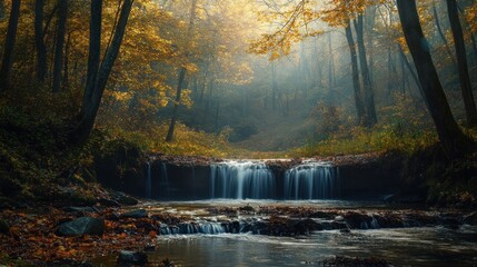 Enchanted Autumn Waterfall: A Serene Forest Escape