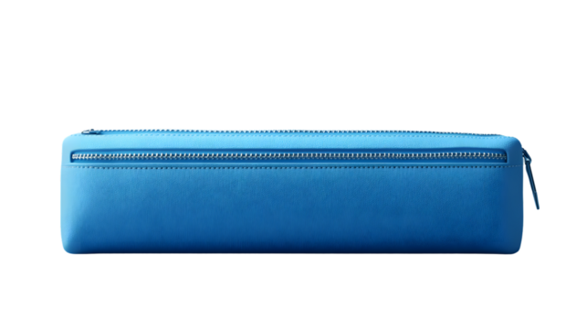 Blue Leather Pencil Case with Zipper Closure Ideal for School Supplies Office Essentials and