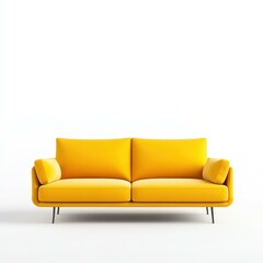 Fototapeta premium Bright yellow sofa stands out against a clean white backdrop, perfect for modern interiors.