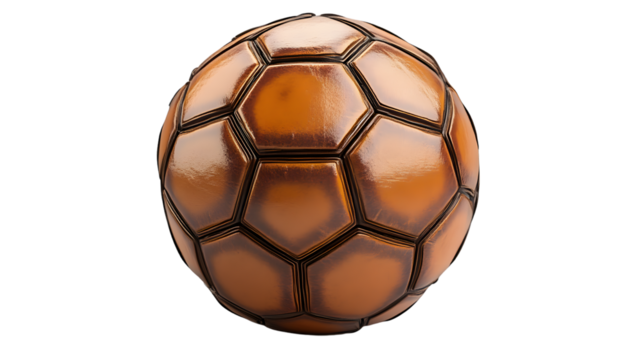 Golden Soccer Ball with Classic Hexagonal Pattern on a Black Background