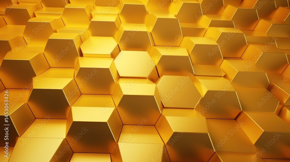 Poster explore a stunning 3d texture of golden hexagons, creating a luxurious and captivating visual backgr