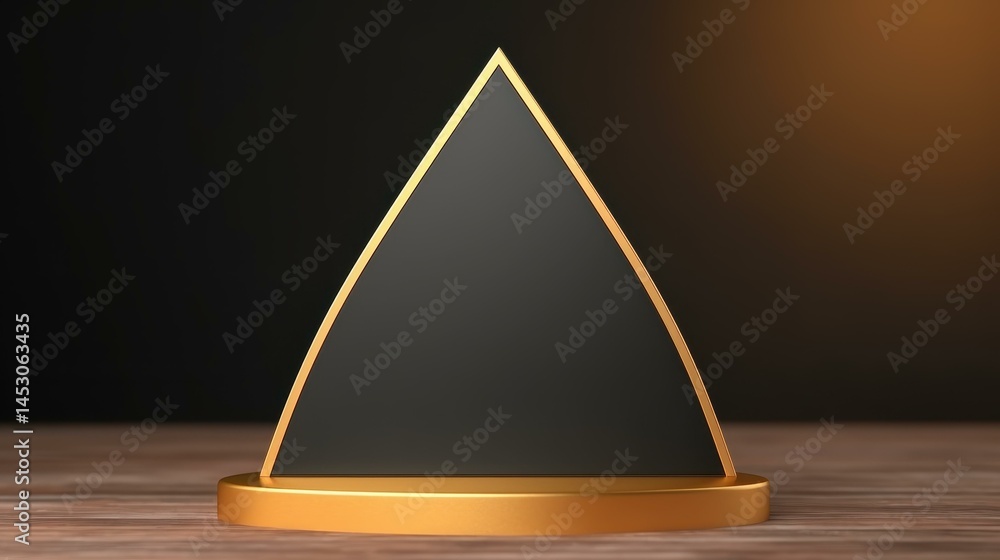 Poster modern 3d rendering featuring a sleek triangle podium on a black backdrop, perfect for showcasing pr