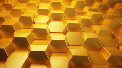 Explore a stunning 3D texture of golden hexagons, creating a luxurious and captivating visual background.