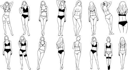 woman in underwear. flat vector silhouette