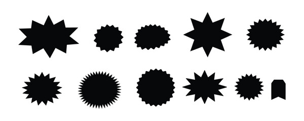 Set of Promotional Starburst Icons & Orange Badges for Marketing in silhouette vector style with white background Art & Illustration