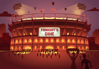 Football stadium before the night match vector illustration