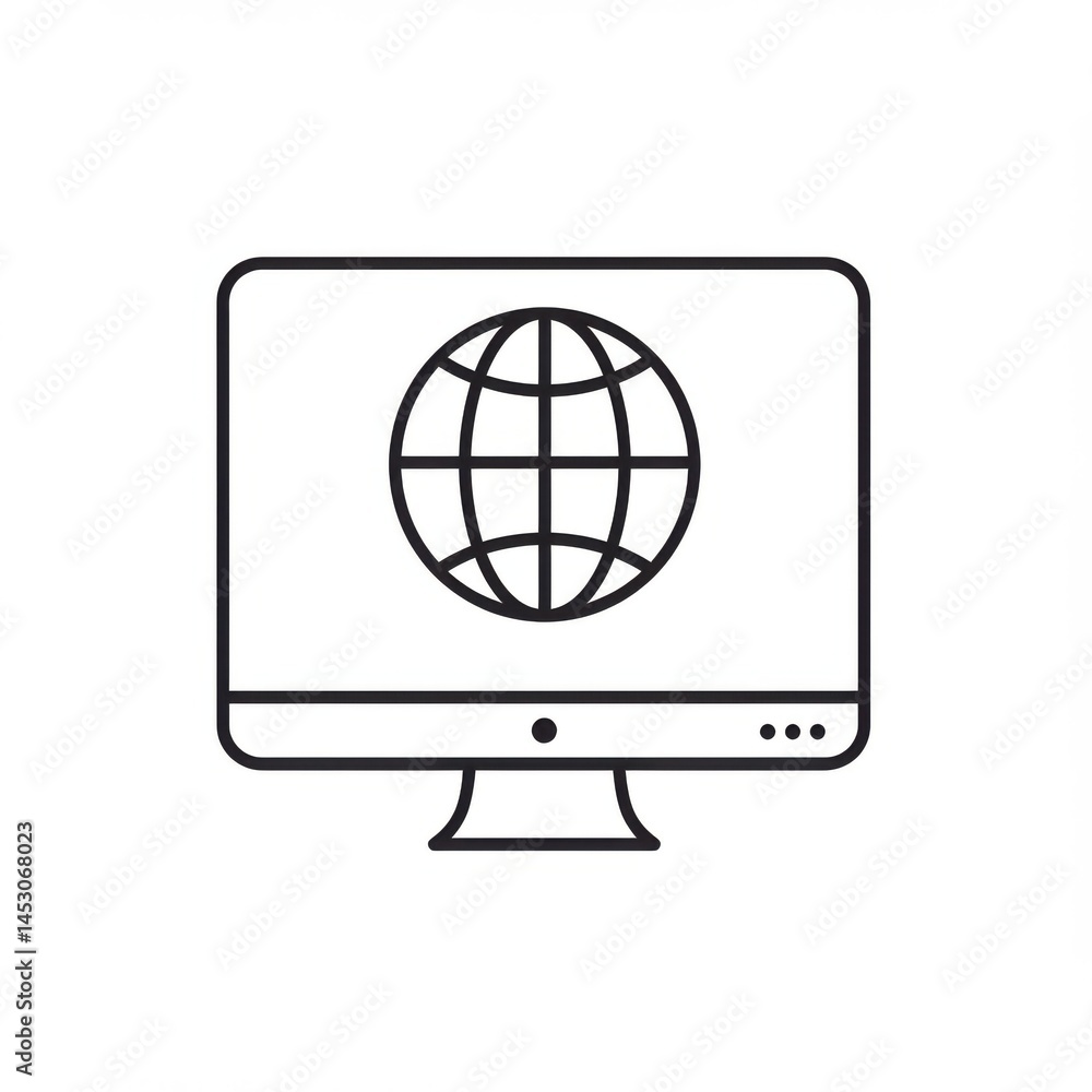 Aufkleber monitor displaying globe icon on white background