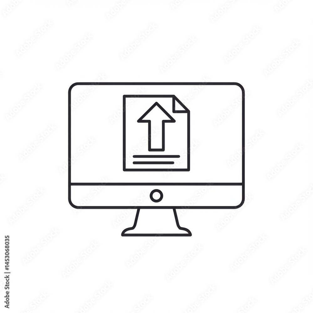 Poster monitor showing upload file icon on white background