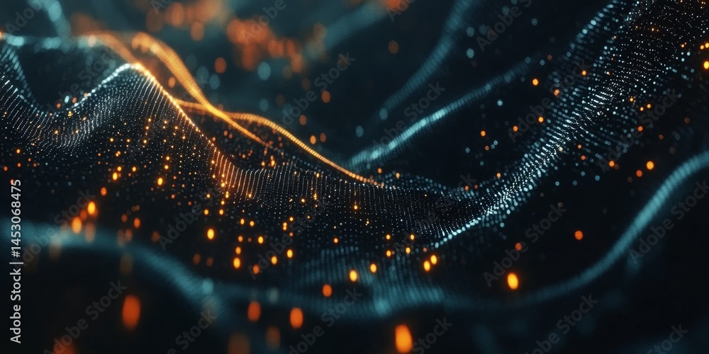 Aufkleber digital data visualization with a futuristic neon light grid.