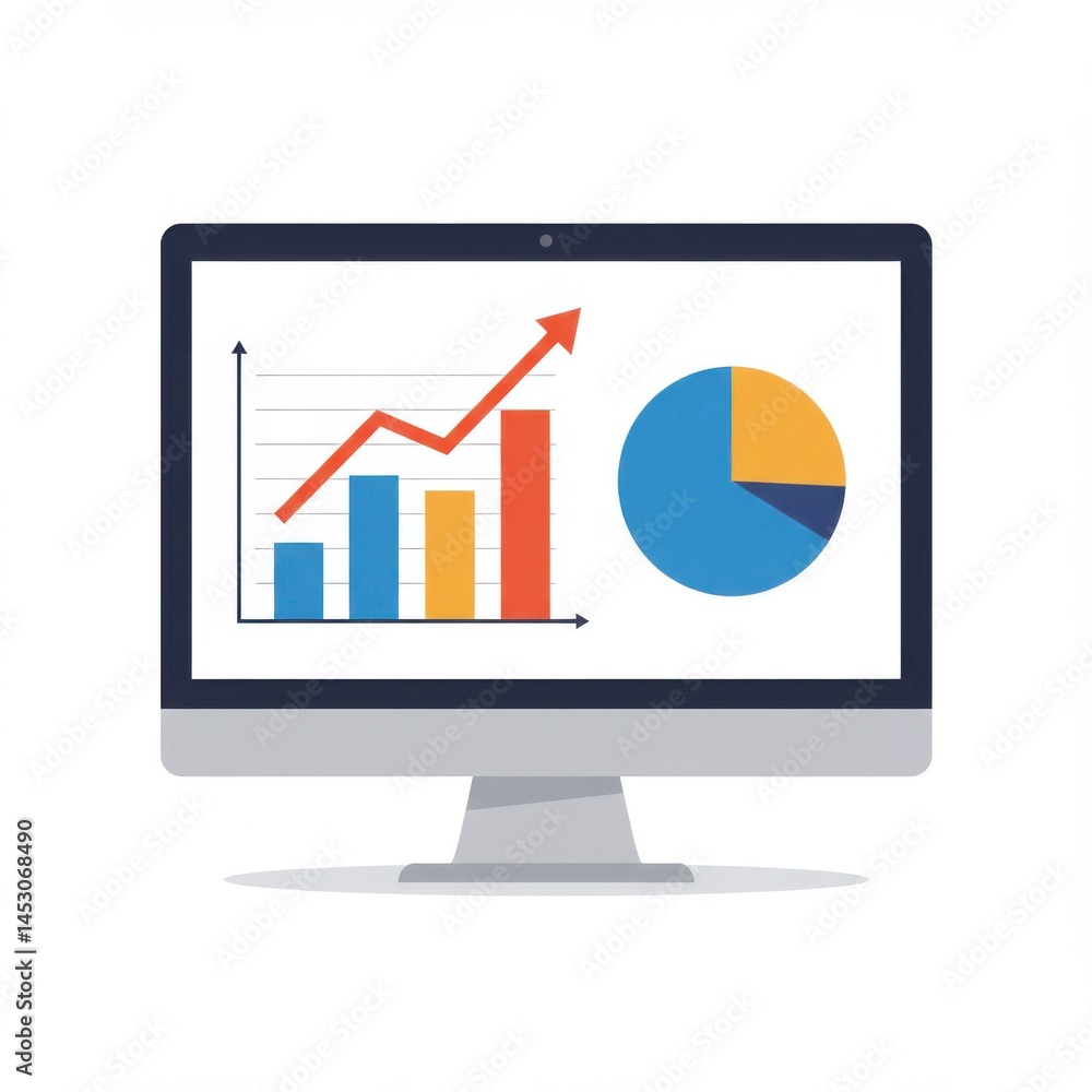 Aufkleber monitor displaying charts and graphs on white background