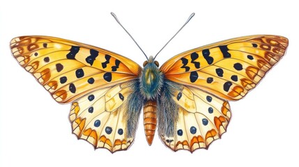 Close up of a vibrant orange and black butterfly with intricate wing patterns resting on a leaf in a natural outdoor environment